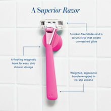 Athena Club 5-Blade Women's Razor Kit - 1 Handle, 2 Blade Refills, Magnetic Hook - Super Pink