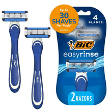 BIC EasyRinse Anti-Clogging Men's Disposable Razors, 4 Blades, All Skin Types, 2 Count