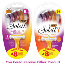 BIC Soleil 3 Colors Women's Razors, Colorful Handles, 3 Blades, 8 Count