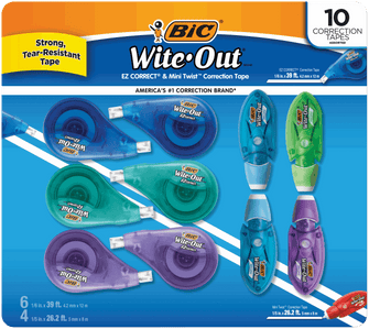 BIC Wite-Out Correction Tape, Variety Pack, 10-count
