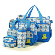 Baby Diaper Bag 5 Pcs Toddler Diaper Bag Tote Multifunction Portable Baby Bag for Boys and Girls Blue