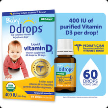 Baby Ddrops Liquid Organic Vitamin D3 Supplement Drops, 400 IU per Drop, 0.06 fl oz