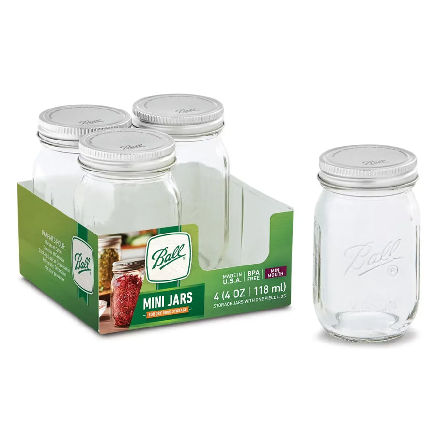 Ball 4 oz Mini Mason Jars with Lids, 4-Pack Glass Spice Jars for Herbs ...
