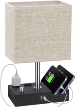 GPED Bedside Table Lamp for Bedroom with Dual Fast USB Charging Ports, Fully Dimmable Nightstand Lamps with 2 Phone Stands and 2 Charging Outlets, Desk lamp with Fabric Shade for Living Room