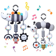 Black & White Baby Car Seat Toy – High Contrast Hanging Rattle with Crocodile & Caterpillar, Newborn Stroller Toy for 0-6 Months, Sensory Developmental Gift for Boys & Girls