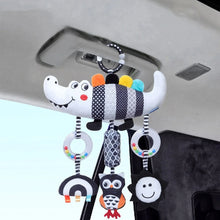 Black & White Baby Car Seat Toy – High Contrast Hanging Rattle with Crocodile & Caterpillar, Newborn Stroller Toy for 0-6 Months, Sensory Developmental Gift for Boys & Girls
