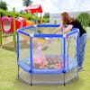 Blue55in.ToddlersTrampolinewithSafetyEnclosureNetandBalls_IndoorOutdoorMiniTrampolineforKids3 - Brands For Less USA