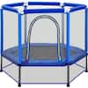 Blue55in.ToddlersTrampolinewithSafetyEnclosureNetandBalls_IndoorOutdoorMiniTrampolineforKids5 - Brands For Less USA
