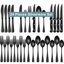 Bluebow Black Silverware Set with Steak Knives, Flatware Cutlery Set for 4, Food-Grade Stainless Steel Kitchen Tableware Set