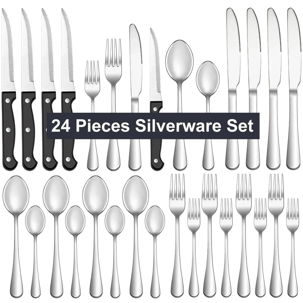 Noise Less Silverware Bluebow Silverware Set with Steak Knives, Flatware Cutlery Set for 4 ...