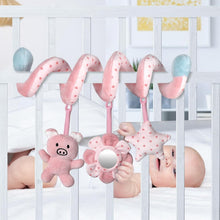 Car Seat Toys for Baby 0-6 Months, Pink Piggy Spiral Plush Toy for Crib Carseat with Mirror Rattles Baby Essentials