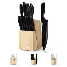 Carote 15-Piece Premium Kitchen Knife Set, Black Ceramic-Coated Blades with Stylish Wooden Block - Brands For Less USA