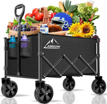 Collapsible Folding Wagon Cart, 350LBS Utility Large Capacity Cart Foldable Wagon with All Terrain Wheels, Grocery Wagons Carts for Garden Shopping Sports Camping