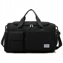 DAKIMOE Travel Duffle Bag for Women Men, Weekender Bags Carry on Gym Bag with Wet Pocket/Adjustable Strap/Shoe Compartment, Foldable Waterproof Overnight Tote Bag for Plane Sports Dance, Black