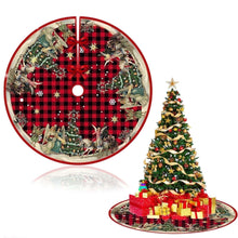Christmas Tree Skirt, New Year Xmas Deco, 48 Inches Large Christmas Tree Skirts Snowflake Red and Black Plaid Stamp for Christmas Tree Decorations