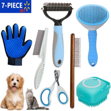 DXIMRX 7 Pcs Cat Dog Brush Grooming Kits, Best Combo Brush for Dogs Cats, Blue