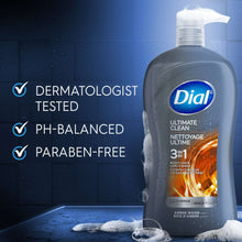 Dial Ultimate Clean 3-in-1 Men's Body Wash for Body, Hair & Face, Amber Wood Scent, 32 oz