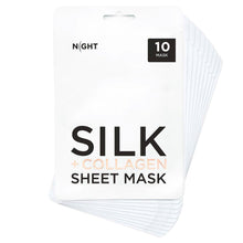 Descubre el paquete de 10 mascarillas faciales reafirmantes de seda y colágeno NIGHT.