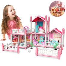 Dollhouse Play Toys Set, 5 Rooms Kids Dollhouse with Doll Toy Figure, Furniture and Accessories, Doll House Gift Toys for Kids Girls Ages 3 & Up, Pink - Brands For Less USA
