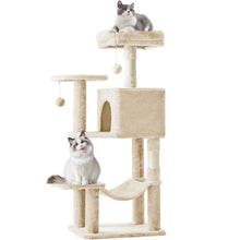 EDX 44" Cat Tree Tower for Indoor Cats, Multi-Level Durable Climbing Tower, Pet House with Natural Sisal Scratching Post, Cozy Condo, Extended Platform, Kitten Toy and Hammock, Beige