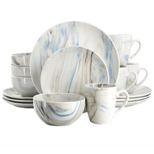 Elama Fine Marble 16 Piece Porcelain Dinnerware Set in Blue and Gray, Service for 4 - Brands For Less USA