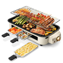 Electric Smokeless Indoor Grill – Non-Stick Raclette BBQ with 3 Mini Pans, Perfect for Grilling, Roasting & Frying, Easy to Clean, 1500W (Beige)