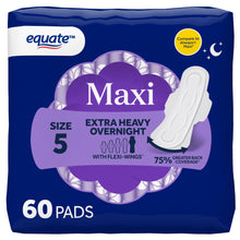 Equate Overnight Maxi Pads with Flexi-Wings, Extra Heavy Overnight Absorbency, Size 5, 60 Count  (PACK OF 3 )