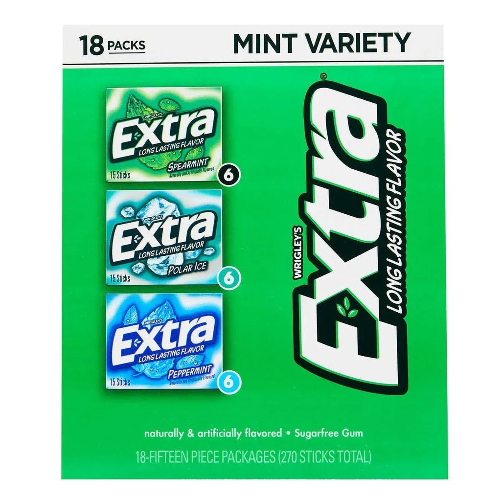 Extra Sugar Free Chewing Gum, Mint Variety Pack, 15 Sticks, 18-Count ...