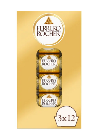 Ferrero Rocher, Milk Chocolate Hazelnut Candy, 1.3 oz, 3-count, 12-pack