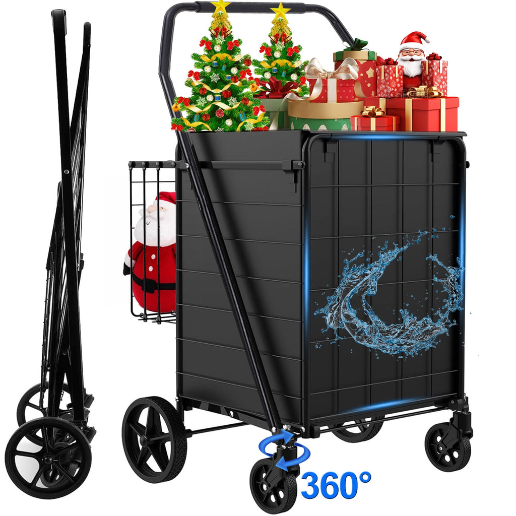 Folding Shopping Cart, Heavy Duty Grocery Cart with Removable Basket ...