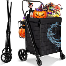 Folding Shopping Cart, Utility Trolley with Removable Basket and Swivel Wheels, Black