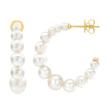 Pendientes de aro de oro amarillo de 14 quilates con perlas cultivadas de agua dulce de 2,5 a 6 mm de tamaño graduado. 