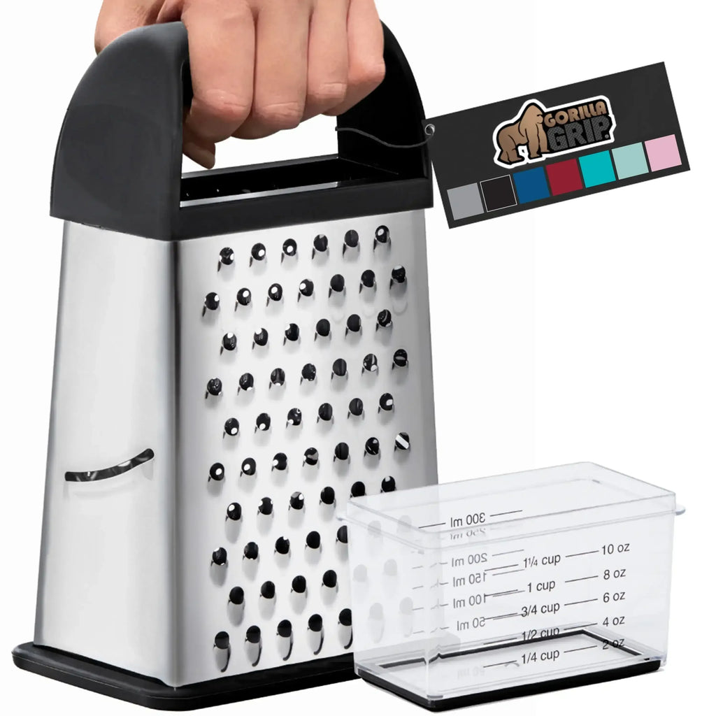 GORILLA GRIP Cheese Grater, BPA Free Stainless Steel Box Graters, Chee ...