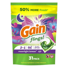 Gain Flings 3-in-1 Oxi Boost and Febreze Laundry Detergent Pacs, Moonlight Breeze Scent, 31 Count