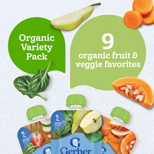 Gerber Organic Stage 2 Baby Food Puree, Variety Pack, Fruit & Veggies, 3.5 oz Pouches (9 Pack)