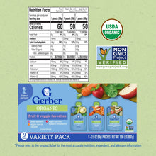 Gerber Organic Stage 2 Baby Food Puree, Variety Pack, Fruit & Veggies, 3.5 oz Pouches (9 Pack)