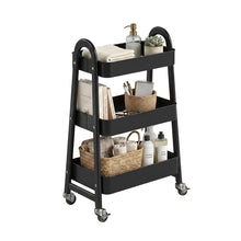 Gianna Utility Cart, Metal, 3‑Tier, Lockable Caster Wheels , 360° Rolling, Black