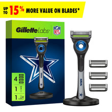 Gillette Labs Official Cowboys Licensed Razor for Men, 1 Handle, 4 Blade Refills, with Magnetic Stand