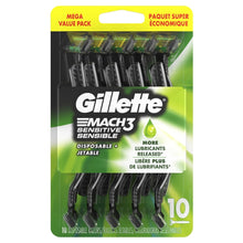 Gillette Mach3 Sensitive Men's Disposable Razors, 10 Count