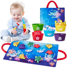 Gleamkid Montessori Toys for Toddler, 23 pcs Cloth Fishing Game Toy for 2 Poles, Stacking Cups, Double-Side Mat, Christmas Birthday Educational Gifts for 1-3 Year Old