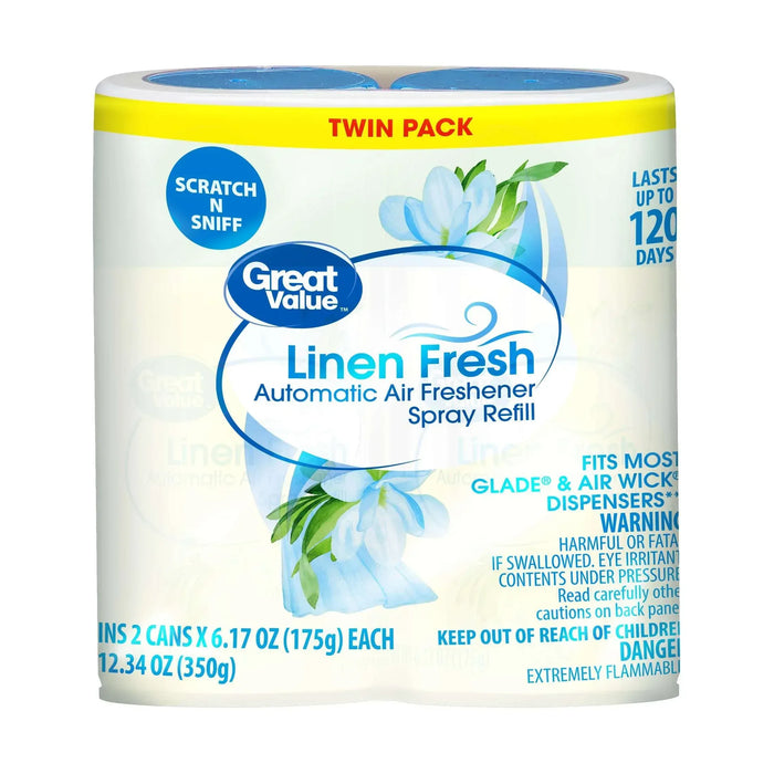 Great Value Automatic Air Freshener Spray Refill, Linen Fresh, 2 piece ...