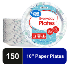 Great Value Disposable Paper Plates, 10", 150 Count