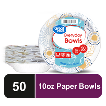 Great Value Everyday Disposable Patterned Paper Bowls, 10 oz, 50 Count