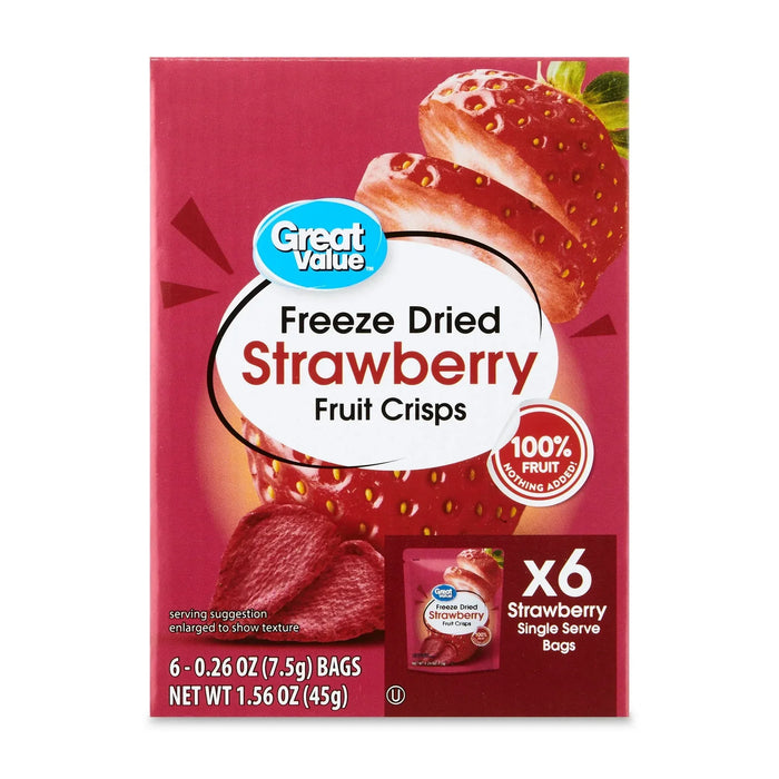 Great Value Freeze Dried Strawberry Fruit Crisps, 0.26 oz, 6 Count ...