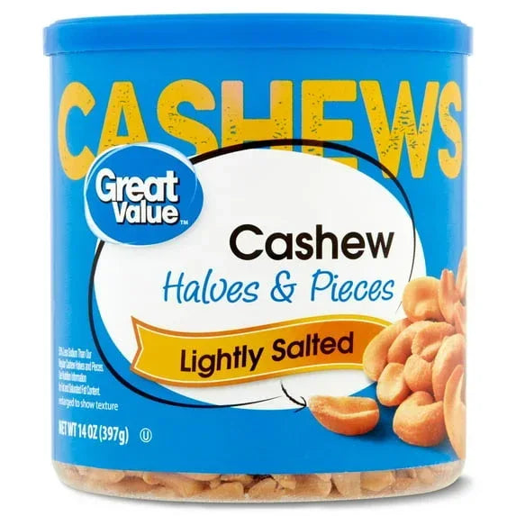 Great Value Lightly Salted Cashew Halves & Pieces, 14 oz– Brands For ...