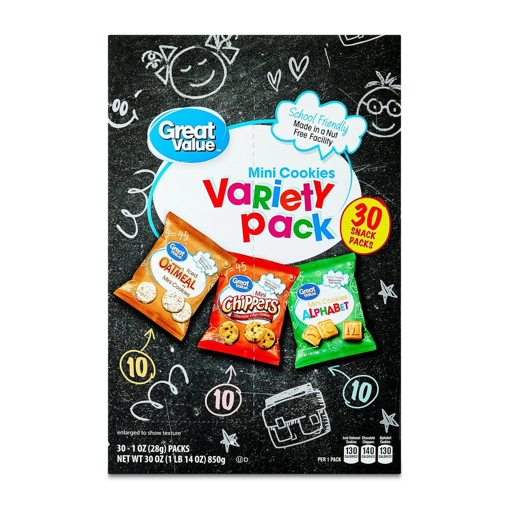 Great Value Mini Alphabet, Chippers & Oatmeal Cookies Variety Pack, 1 ...