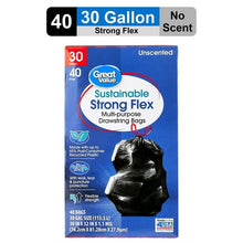 Great Value Sustainable Strong Flex Multi-Purpose Drawstring Bags, 30 Gallon, 40 Count