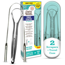 GuruNanda Spoon & U-Shaped Tongue Scraper Variety Pack with Travel Case, Stainless Steel, BPA Free,2 Pack, for All Ages (PACK OF 3 )