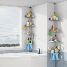 HAMITORCornerShowerCaddyTensionPoleQuickInstallation4-TierRustproofBathroomOrganizerShelvesforBathtubShampooStorage-47-121inchAdjustableFloorStandingBathRackHolder6 - Brands For Less USA