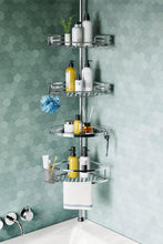 HAMITORCornerShowerCaddyTensionPoleQuickInstallation4-TierRustproofBathroomOrganizerShelvesforBathtubShampooStorage-47-121inchAdjustableFloorStandingBathRackHolder - Brands For Less USA